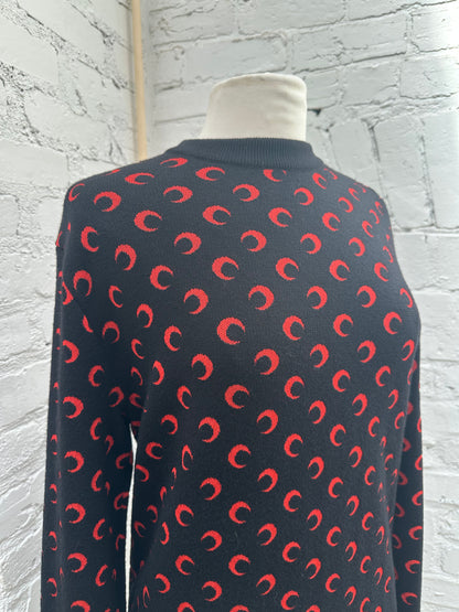 Marine Serre Red/Black Half Moon Crewneck Sweater, S