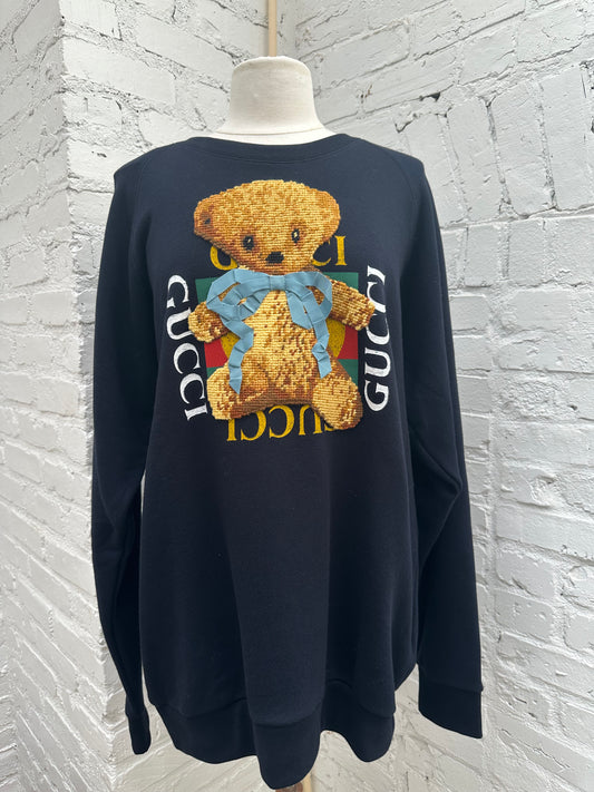 Gucci Navy Teddy Bear Crewneck Sweatshirt, L