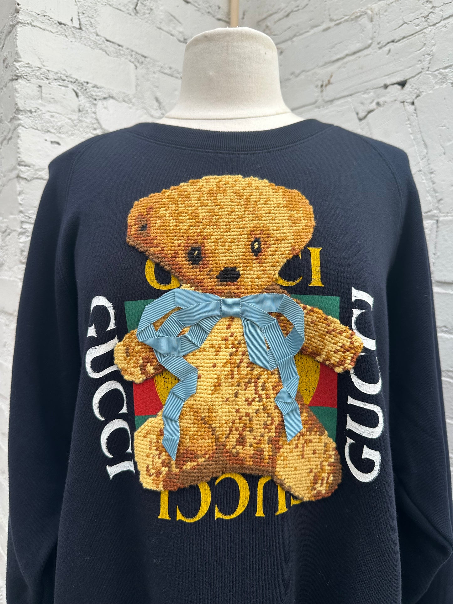 Gucci Navy Teddy Bear Crewneck Sweatshirt, L