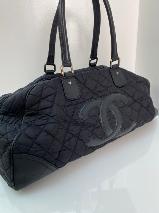 Chanel Black Quilted Leather & Nylon 'Paris-New York' Duffle Bag SHW