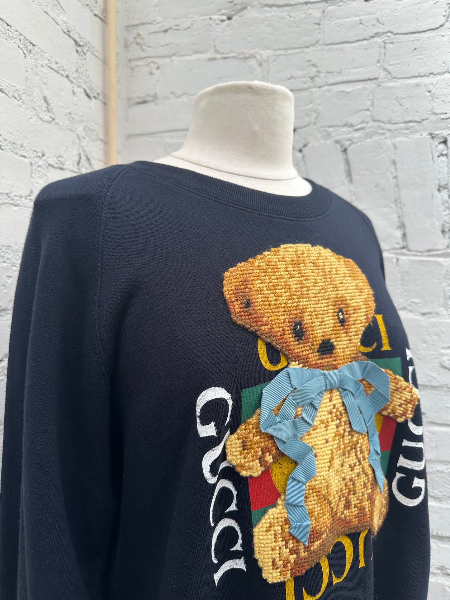 Gucci Navy Teddy Bear Crewneck Sweatshirt, L