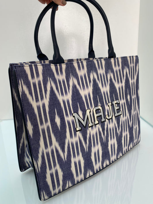 Maje Navy & White Ikat Tote Bag