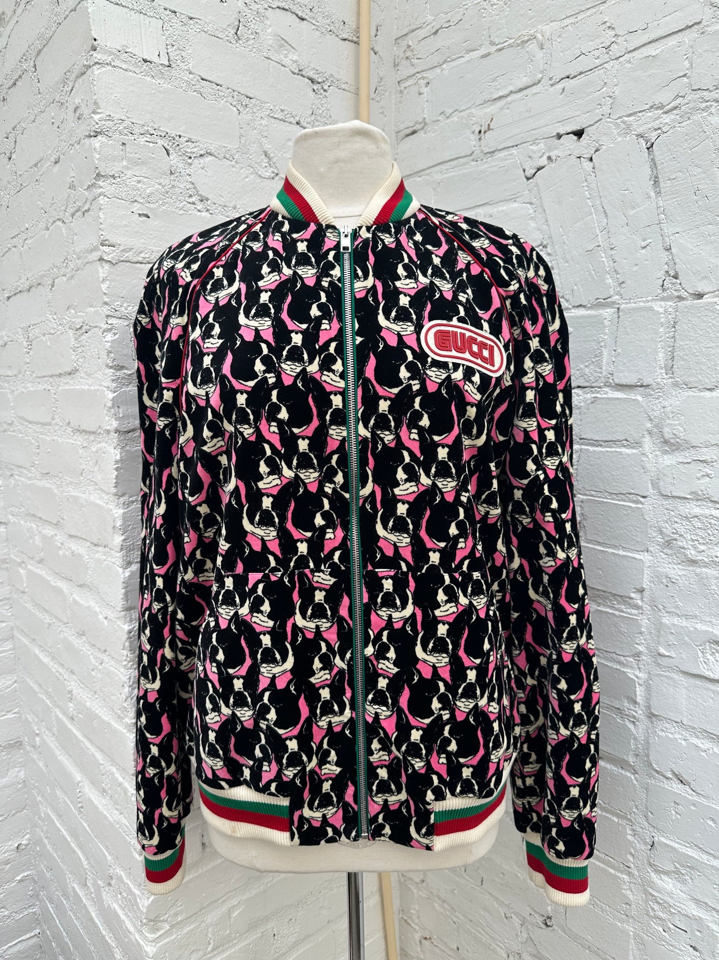 Gucci Bosco Pink Velvet Bomber Jacket, 46