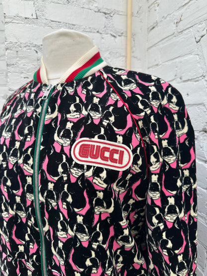 Gucci Bosco Pink Velvet Bomber Jacket, 46