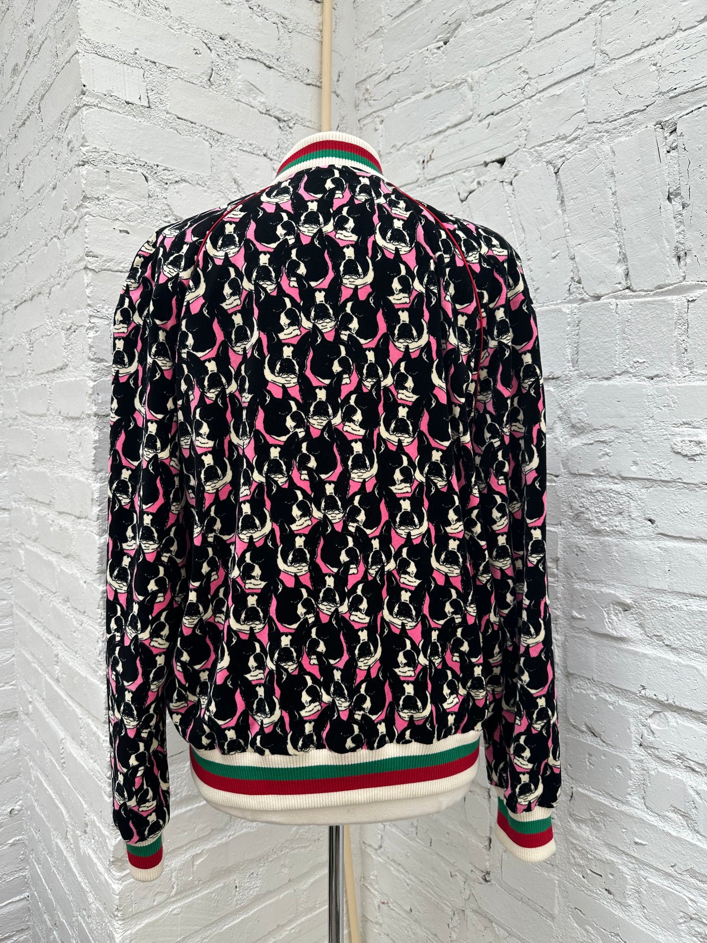 Gucci Bosco Pink Velvet Bomber Jacket, 46