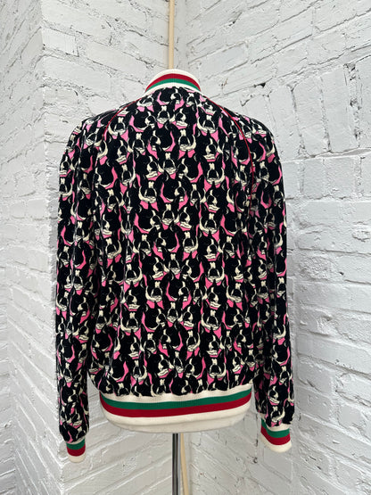 Gucci Bosco Pink Velvet Bomber Jacket, 46