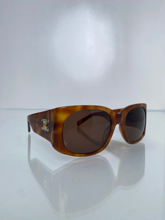 Celine Brown Tortoise Gold Logo Sunglasses