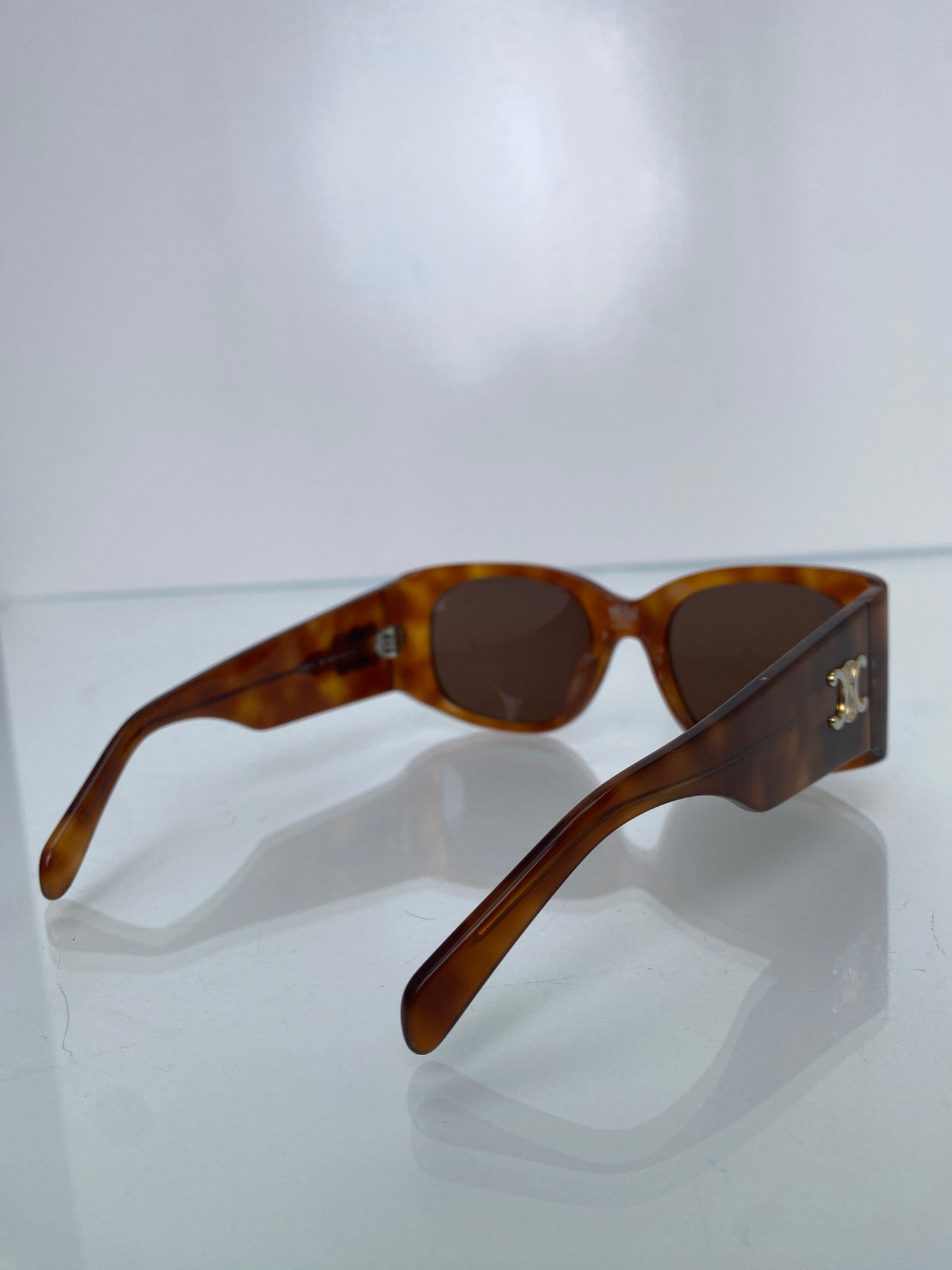 Celine Brown Tortoise Gold Logo Sunglasses
