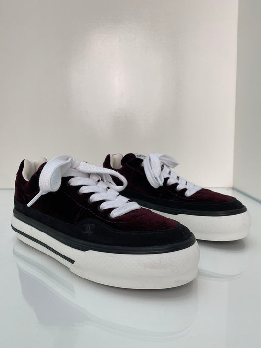 Chanel Burgundy Velvet CC Logo Sneakers, 39