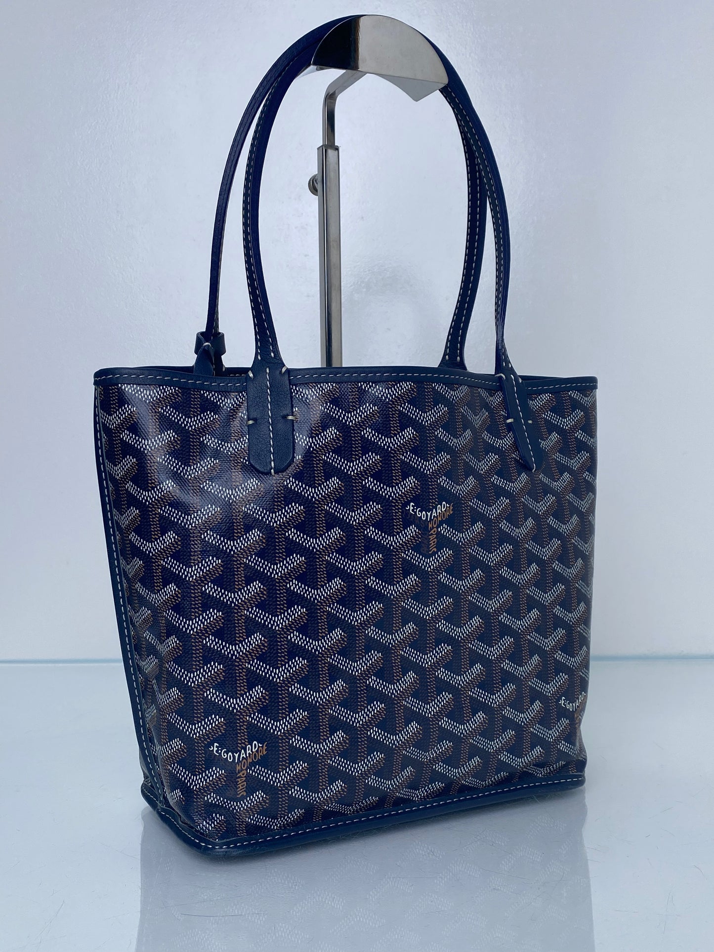 Goyard Navy Goyardine Reversible Anjou Mini Bag