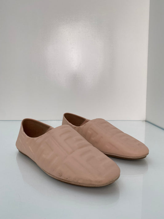 Fendi Blush Nappa FF Embossed Slippers, 39