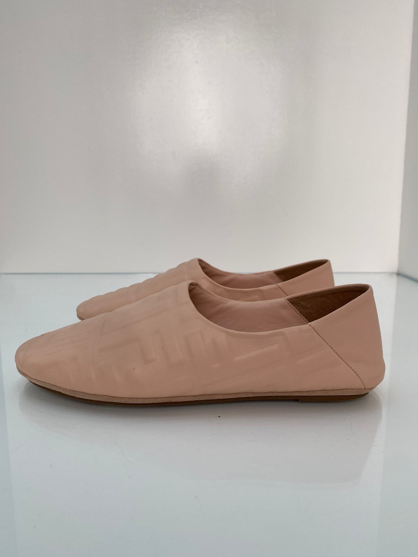 Fendi Blush Nappa FF Embossed Slippers, 39