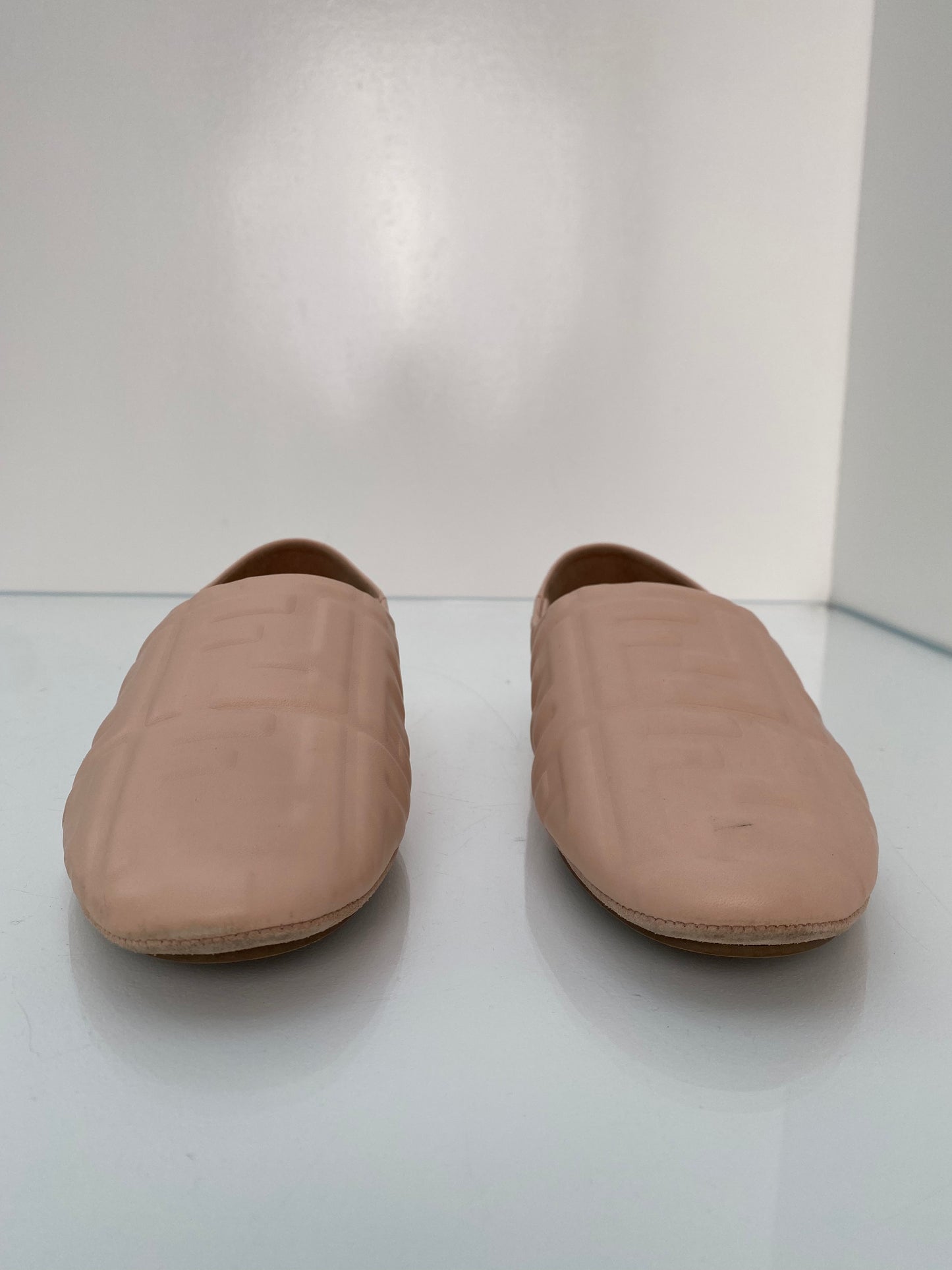 Fendi Blush Nappa FF Embossed Slippers, 39