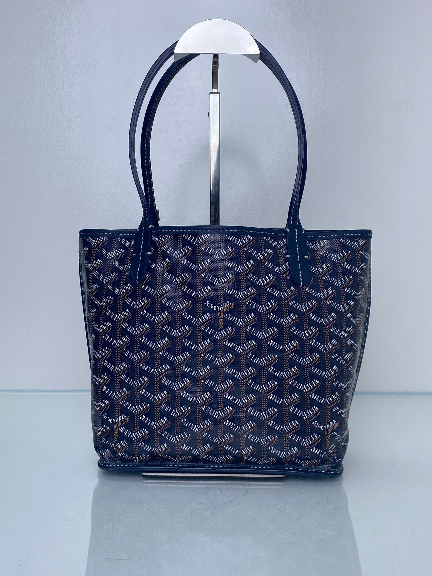 Goyard Navy Goyardine Reversible Anjou Mini Bag