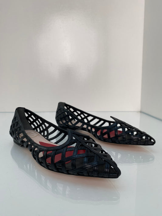 Roger Vivier Black Cage Ballet Flats, 38.5
