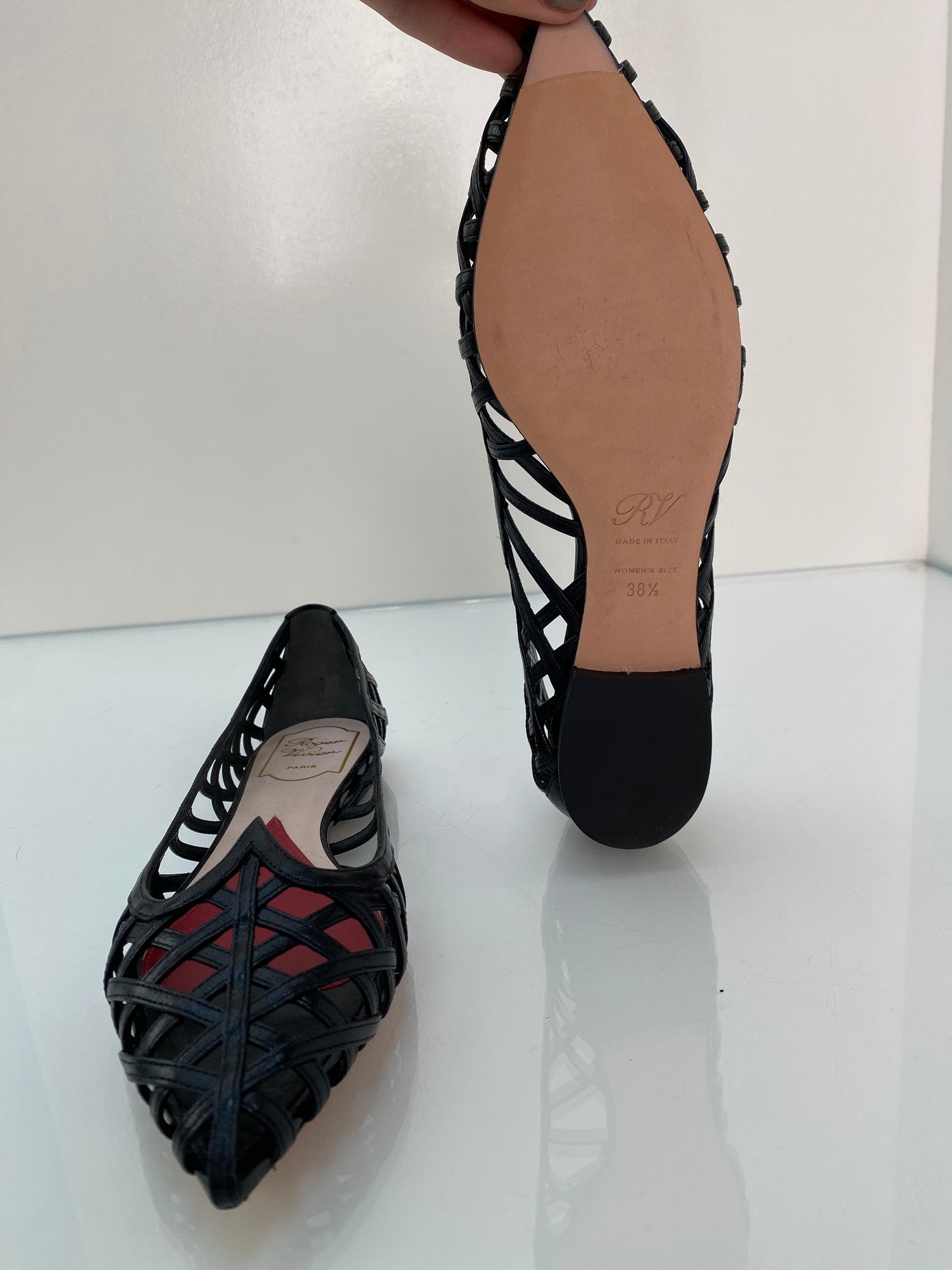 Roger Vivier Black Cage Ballet Flats, 38.5