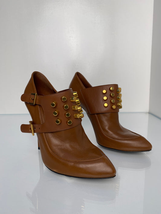 Gucci Brown & Gold Studded Booties, 39