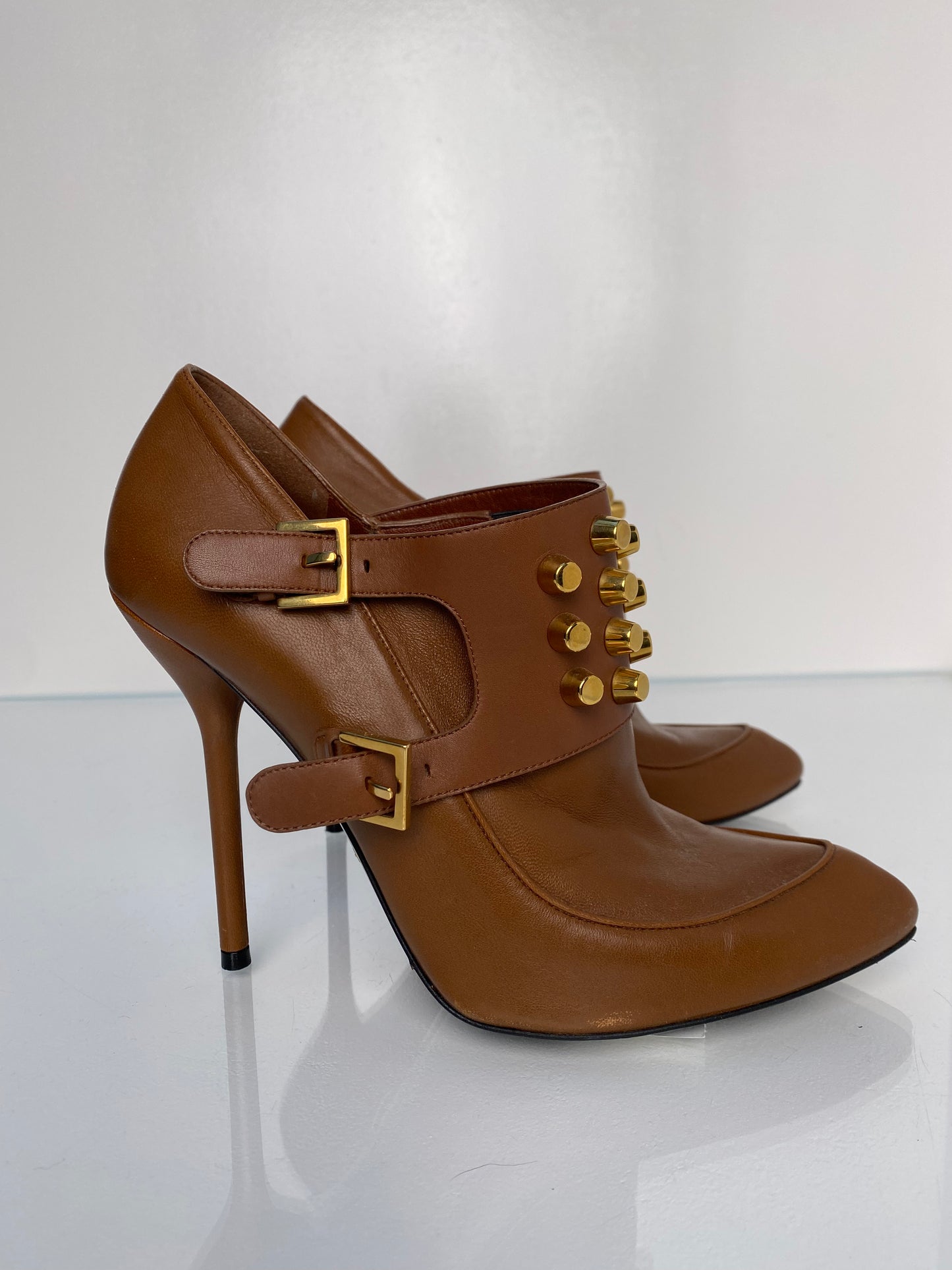 Gucci Brown & Gold Studded Booties, 39
