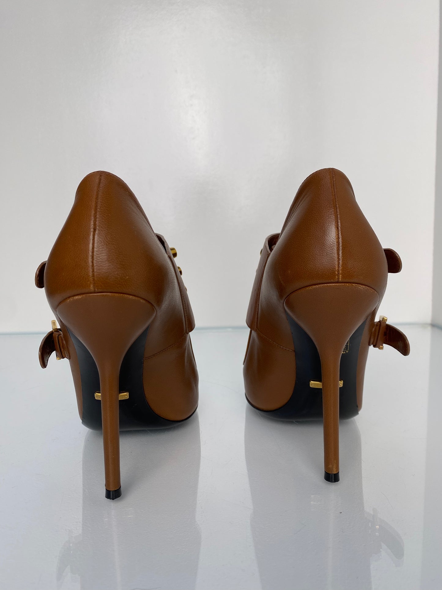 Gucci Brown & Gold Studded Booties, 39