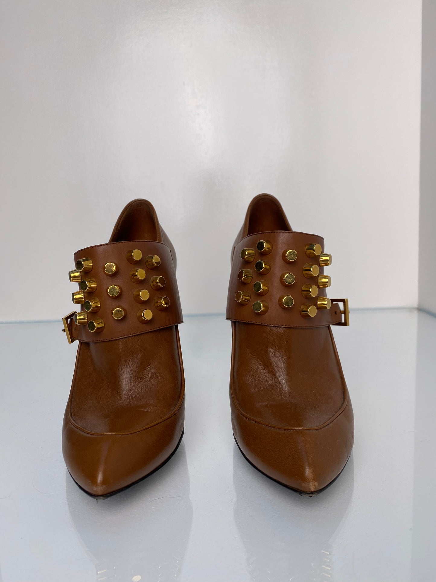 Gucci Brown & Gold Studded Booties, 39