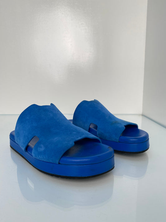 Hermes Blue Suede Sandals, 38 (As is)