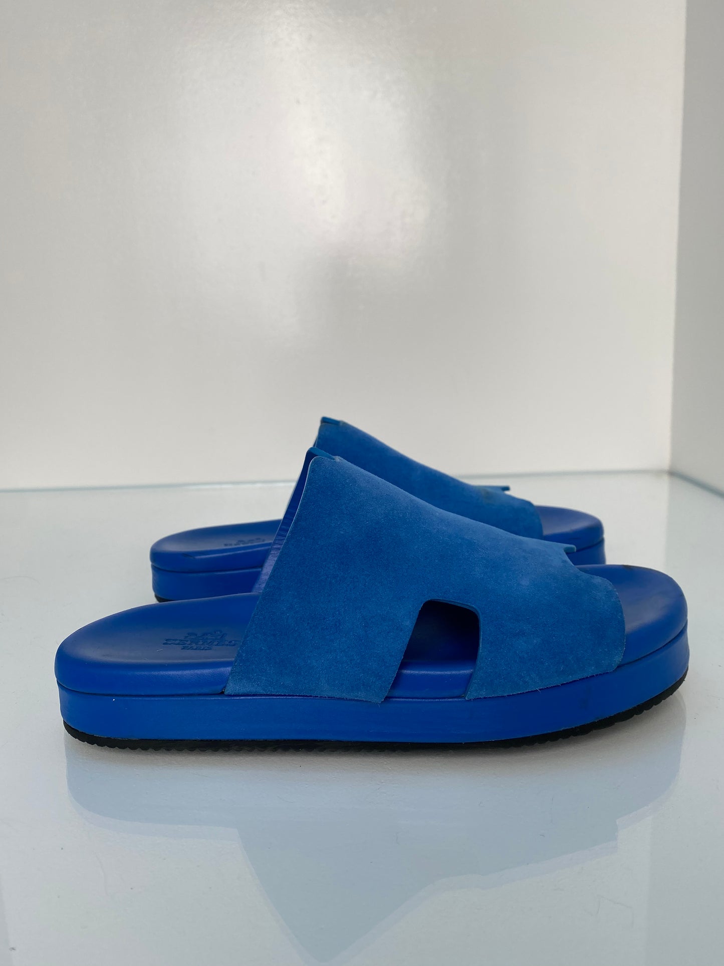 Hermes Blue Suede Sandals, 38 (As is)