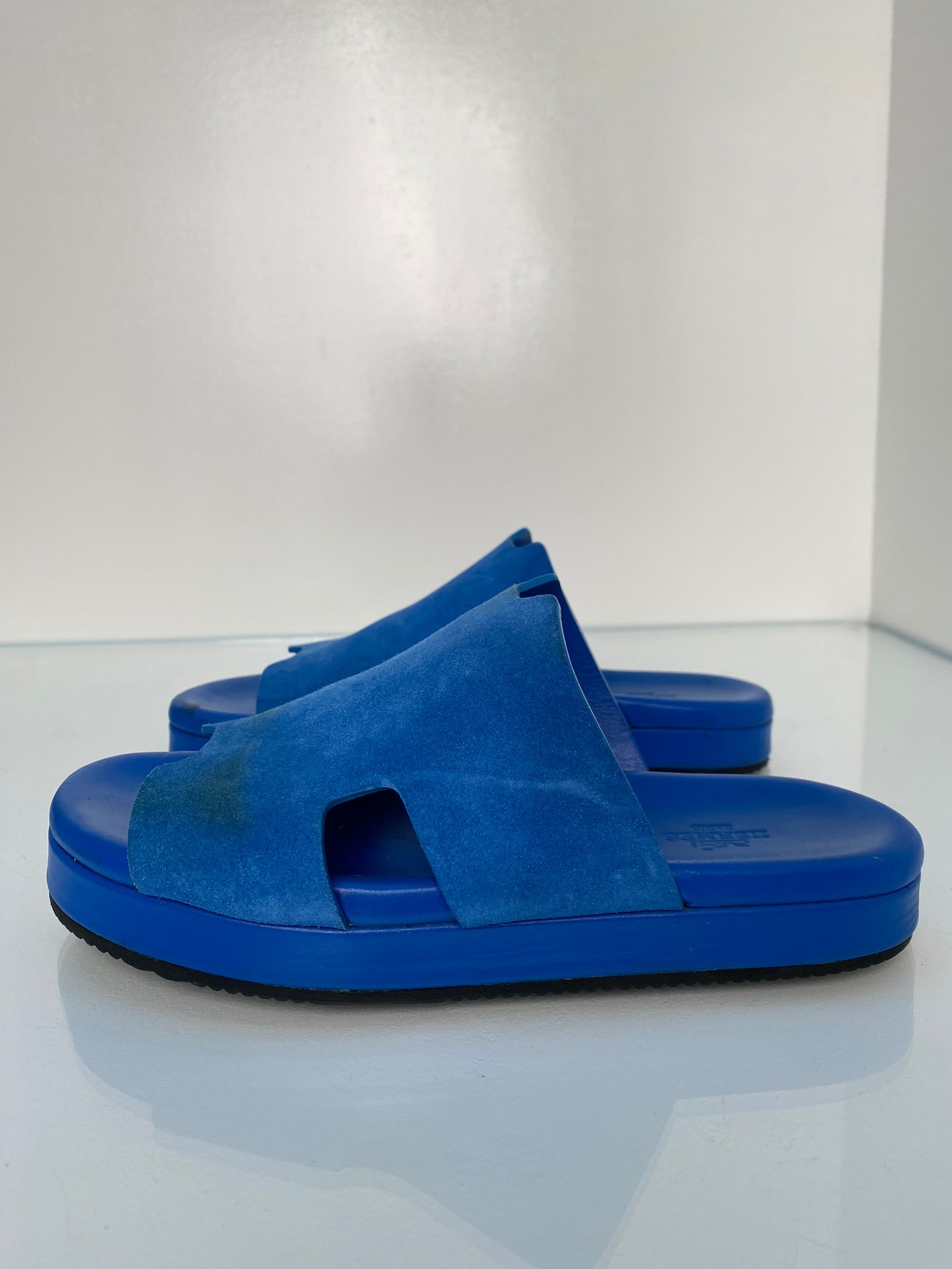 Hermes Blue Suede Sandals, 38 (As is)