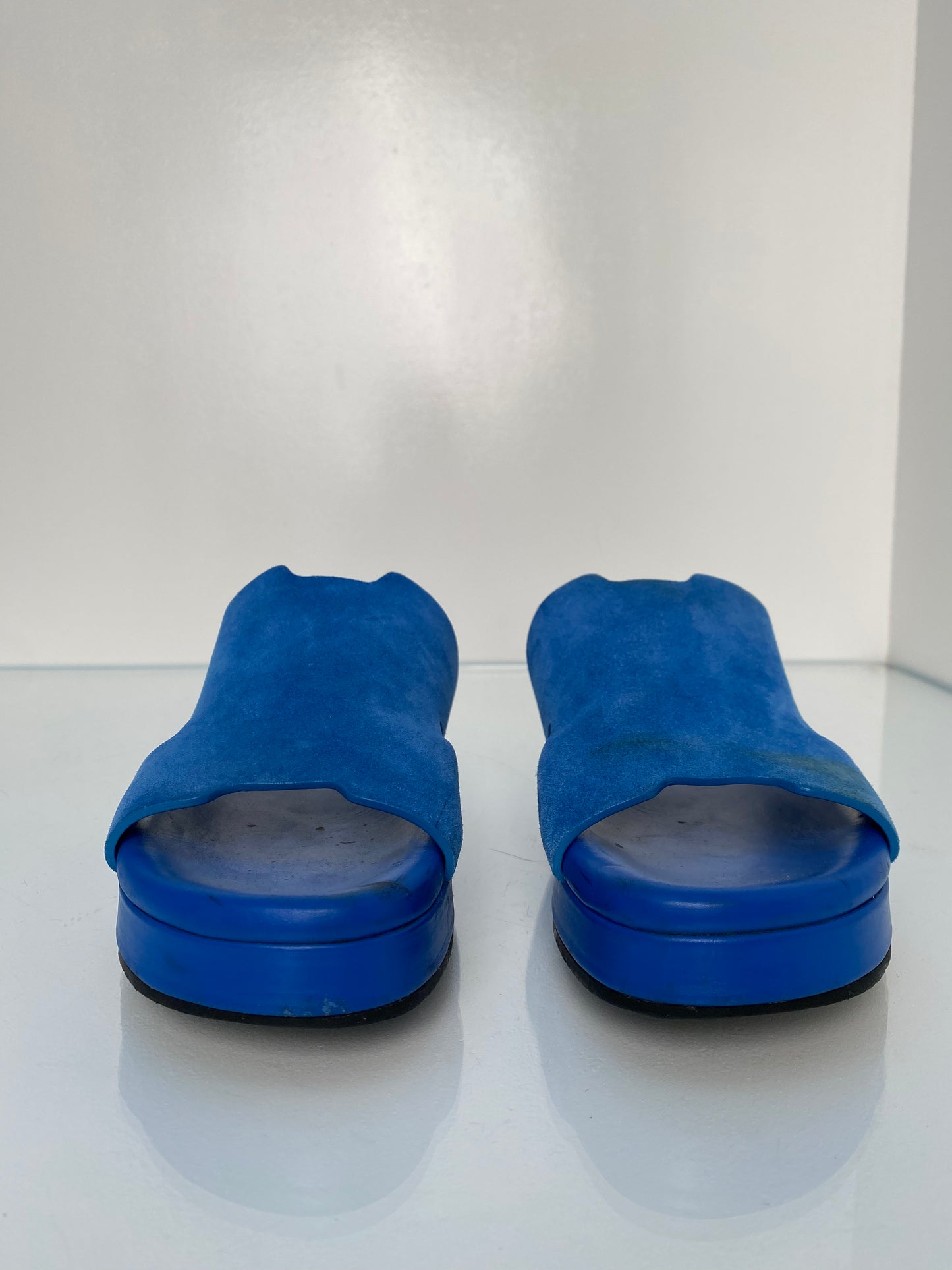Hermes Blue Suede Sandals, 38 (As is)