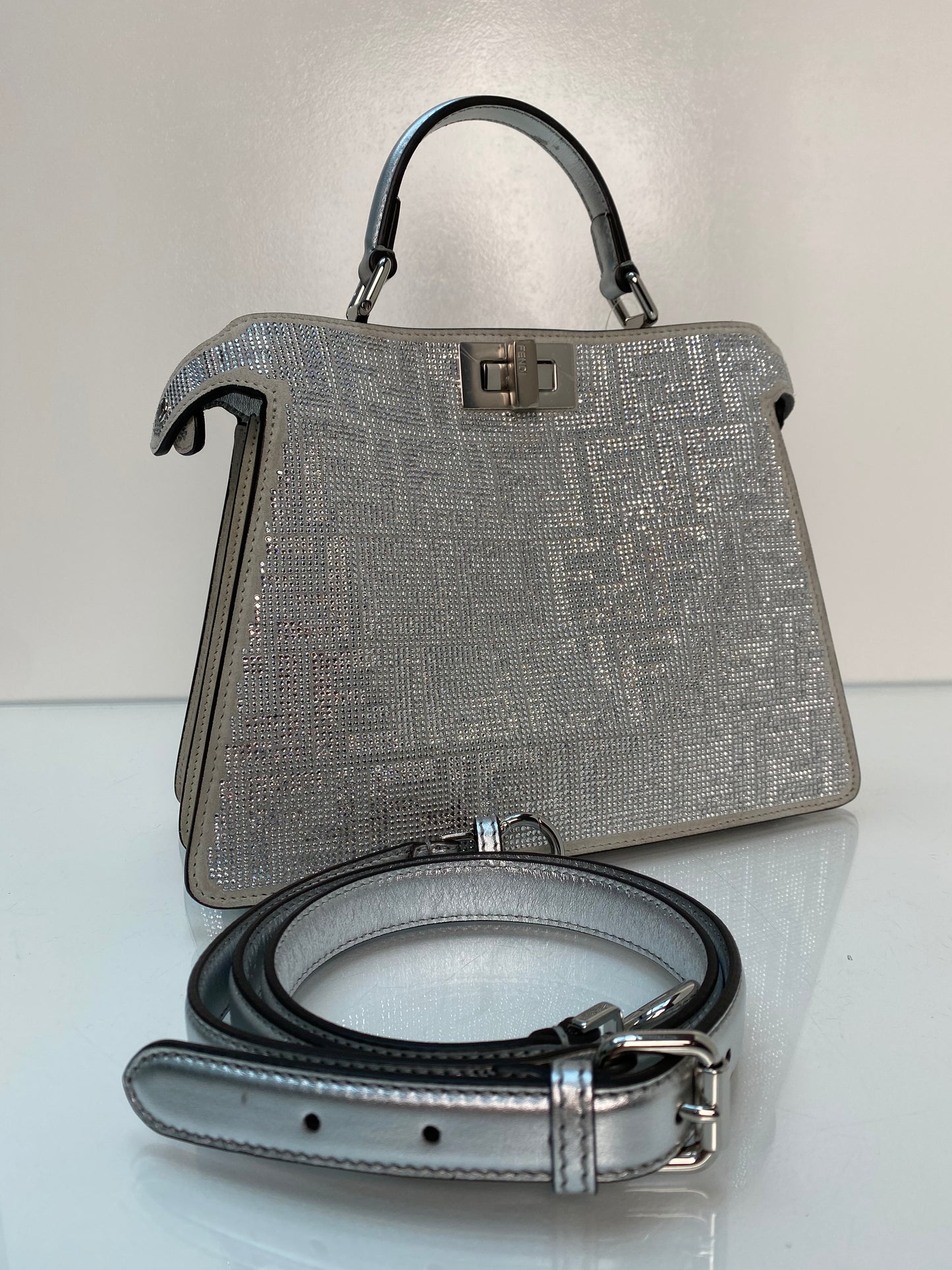 Fendi Crystal Metallic Peekaboo Bag SHW