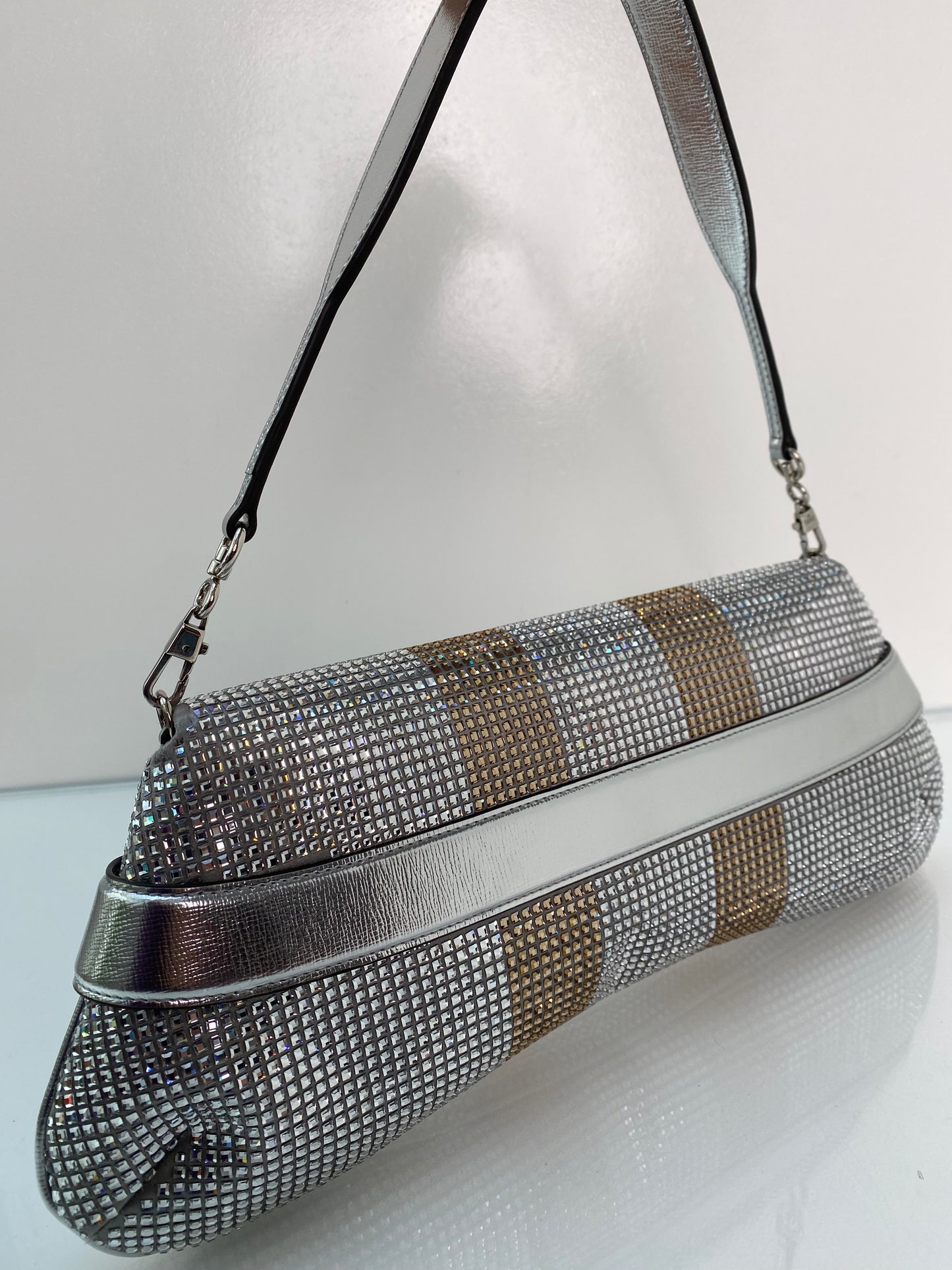 Gucci Rhinestone Horsebit Shoulder Bag SHW
