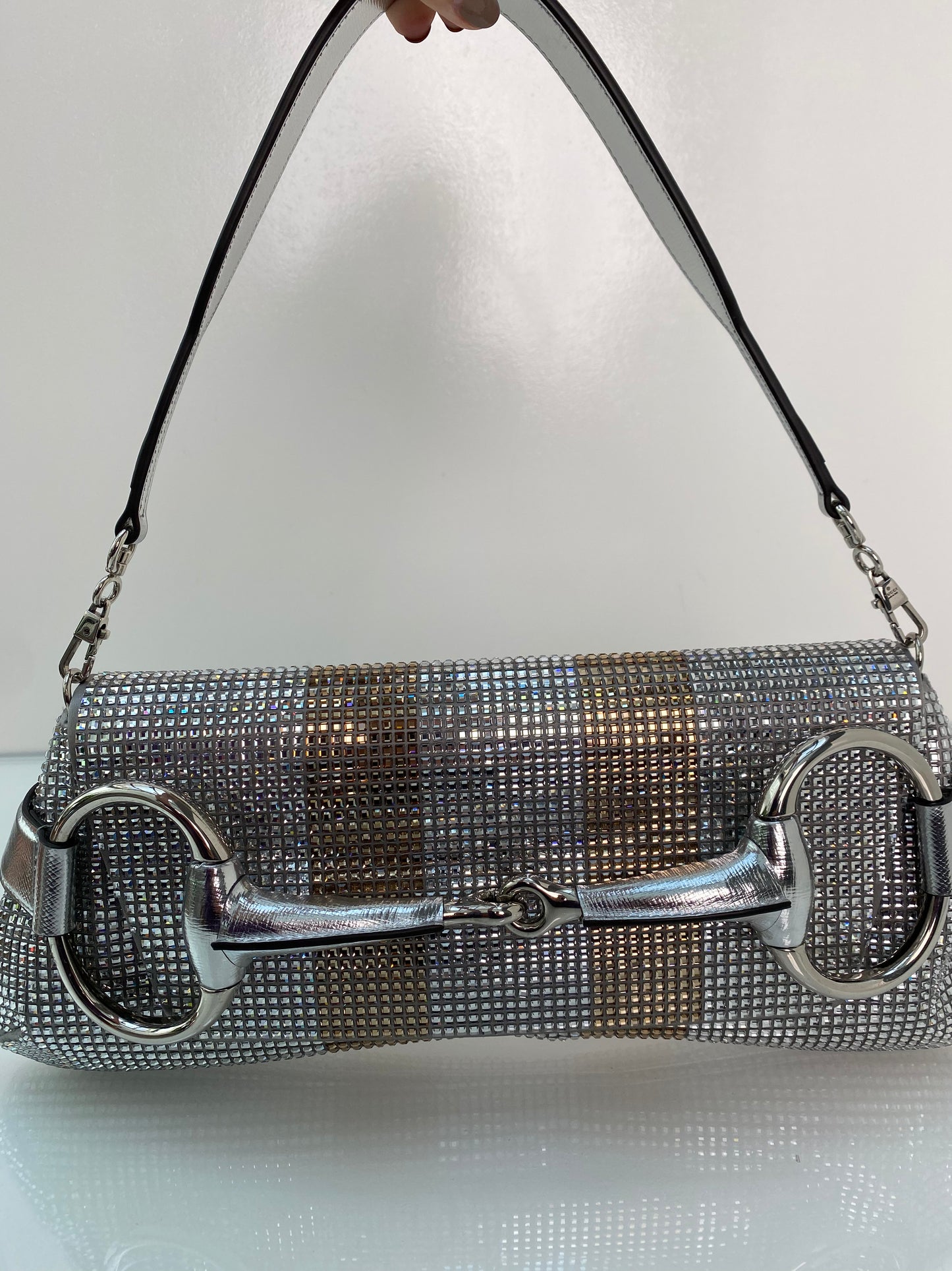 Gucci Rhinestone Horsebit Shoulder Bag SHW