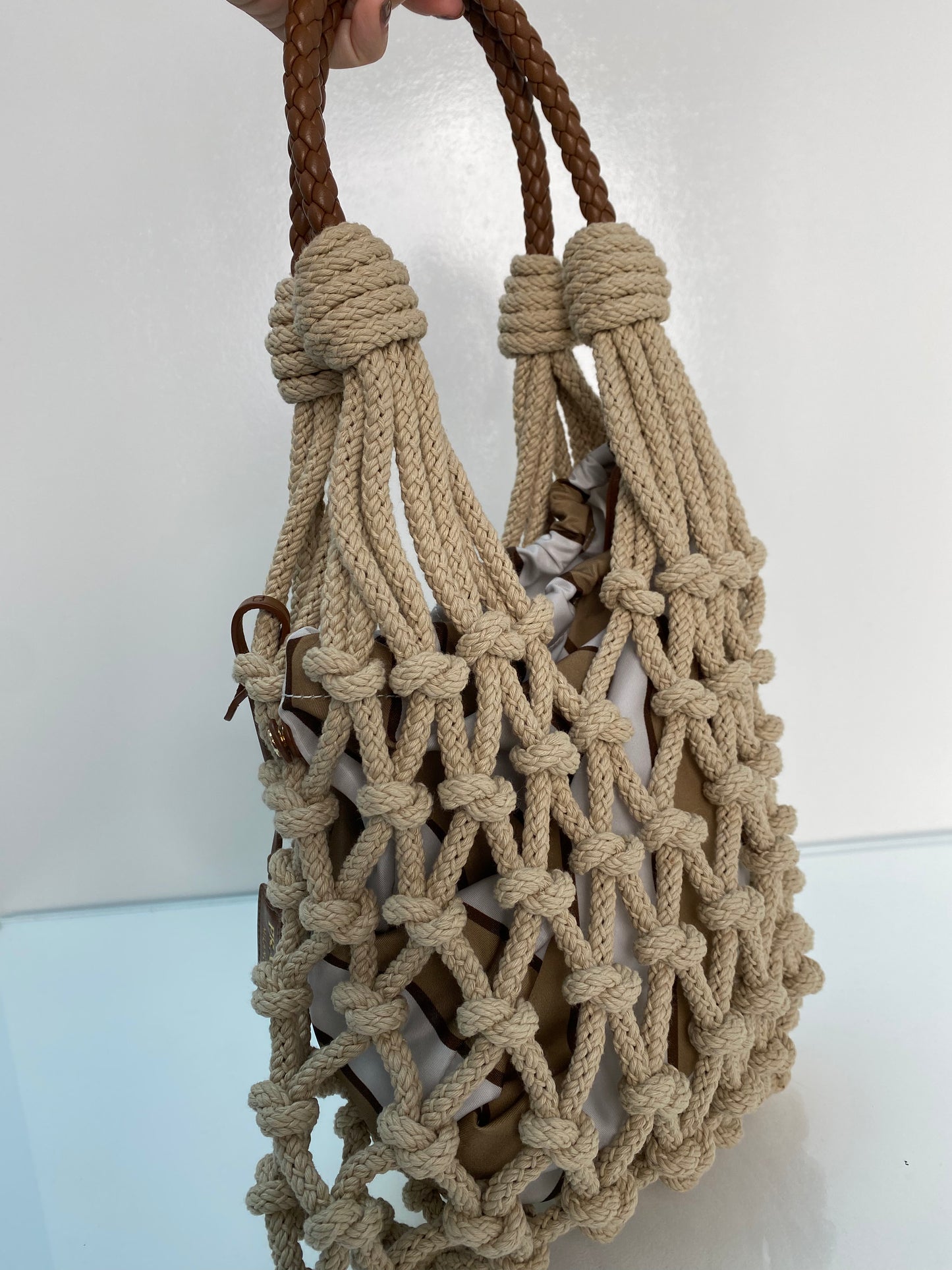 Prada Brown & White Noué Cotton Macramé