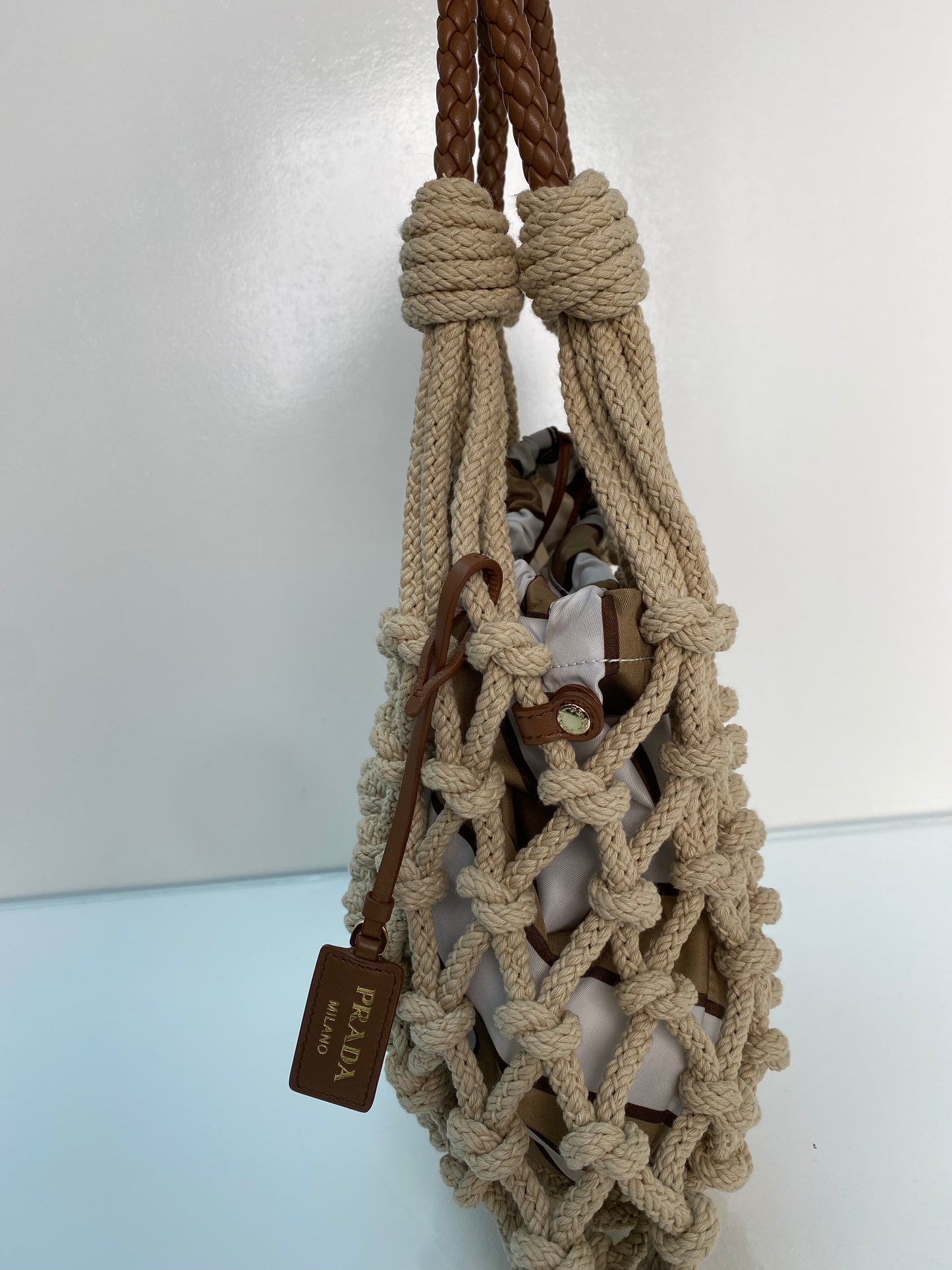 Prada Brown & White Noué Cotton Macramé