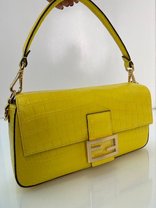 Fendi Yellow Croc Baguette Bag GHW