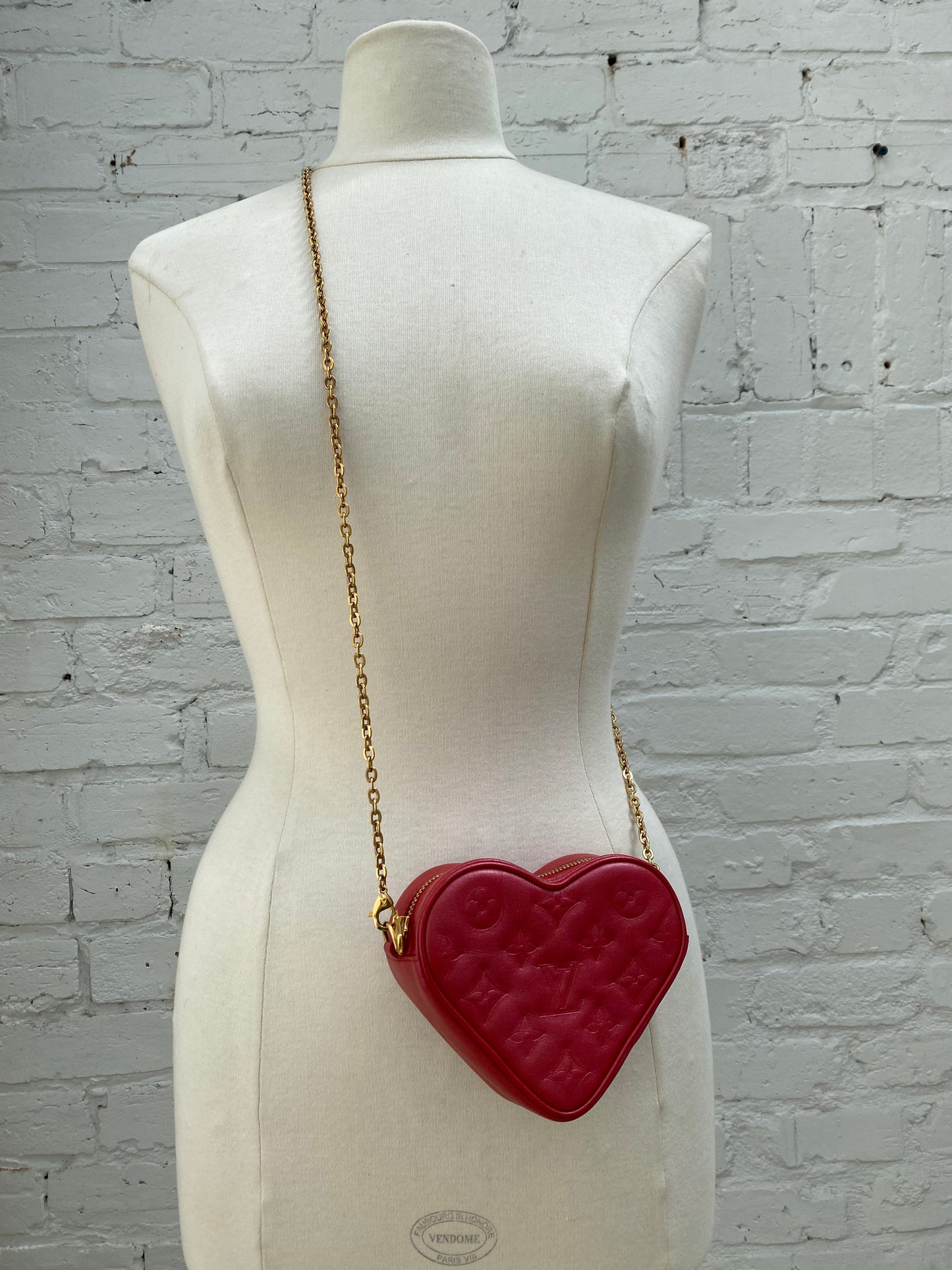 Louis Vuitton Red Metallic Monogram Sac Couer Heart Bag GHW