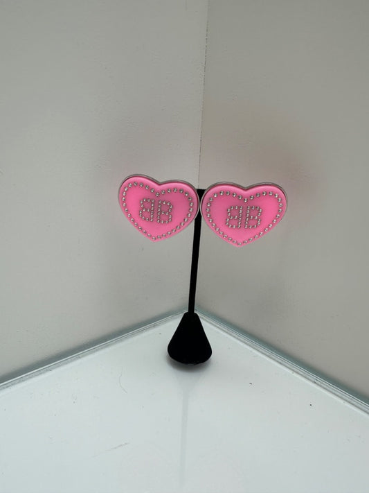 Balenciaga Pink Crystal Heart Earrings