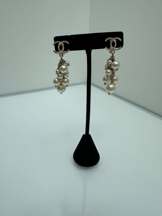 Chanel Gold Pearl Drop Clip On Earrings
