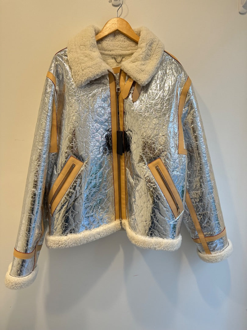 Louis Vuitton Silver Mirror Monogram Shearling Jacket