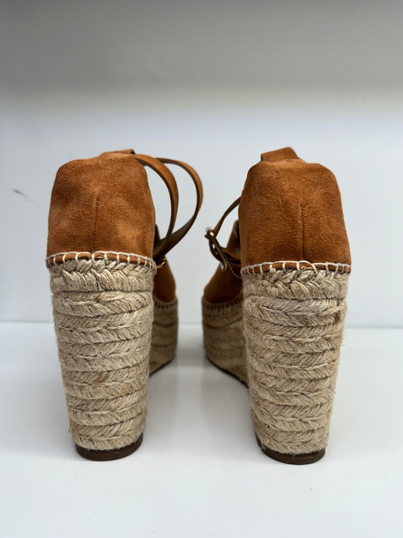 Chloé Brown Scalloped Suede Wedges, 37