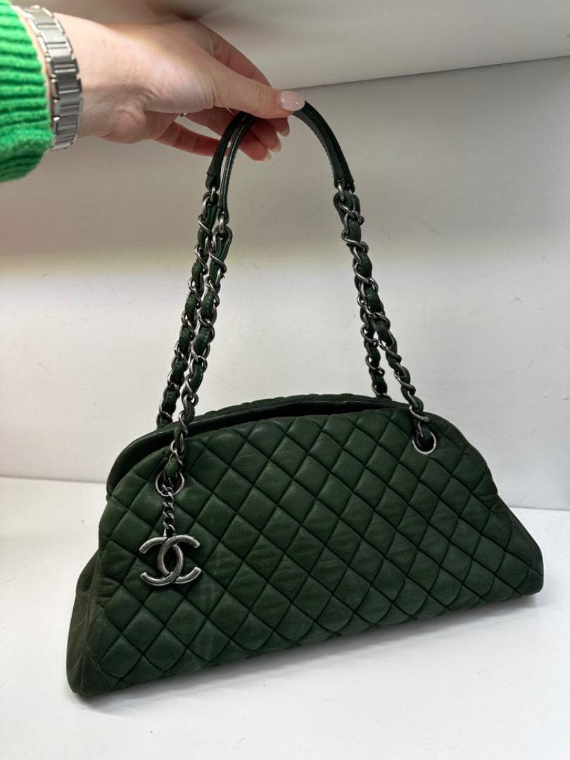 Chanel Green Lambskin Leather Quilted Shoulder Bag RHW