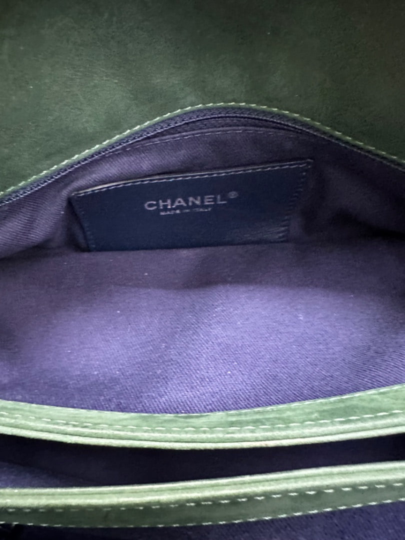 Chanel Green Lambskin Leather Quilted Shoulder Bag RHW