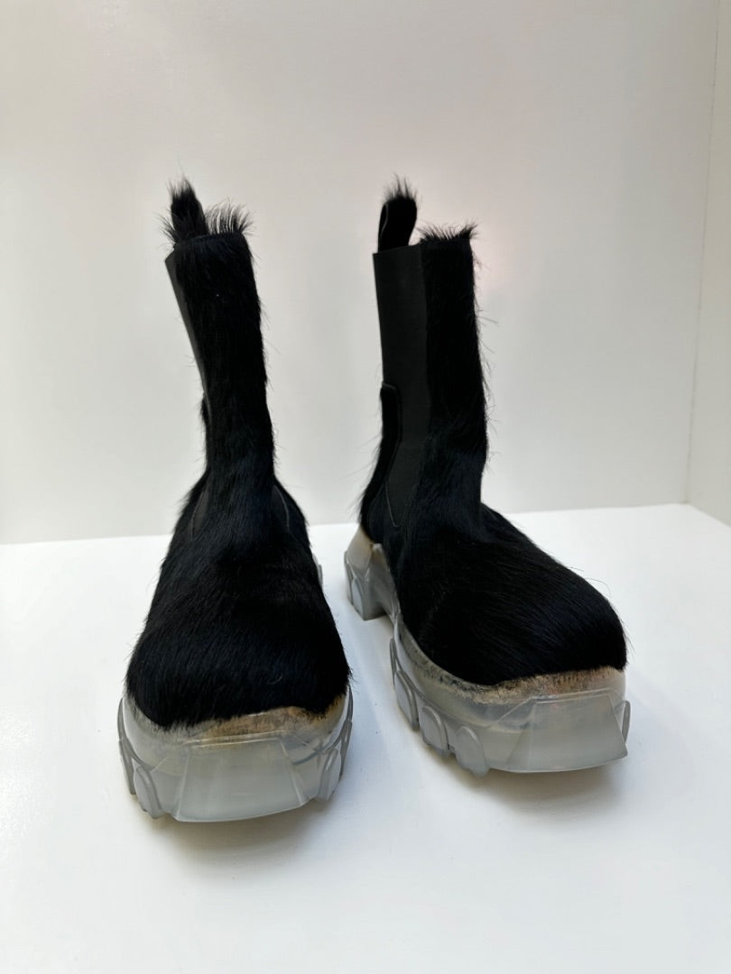 Rick Owens Pony Hair Black Combat Boots, 42
