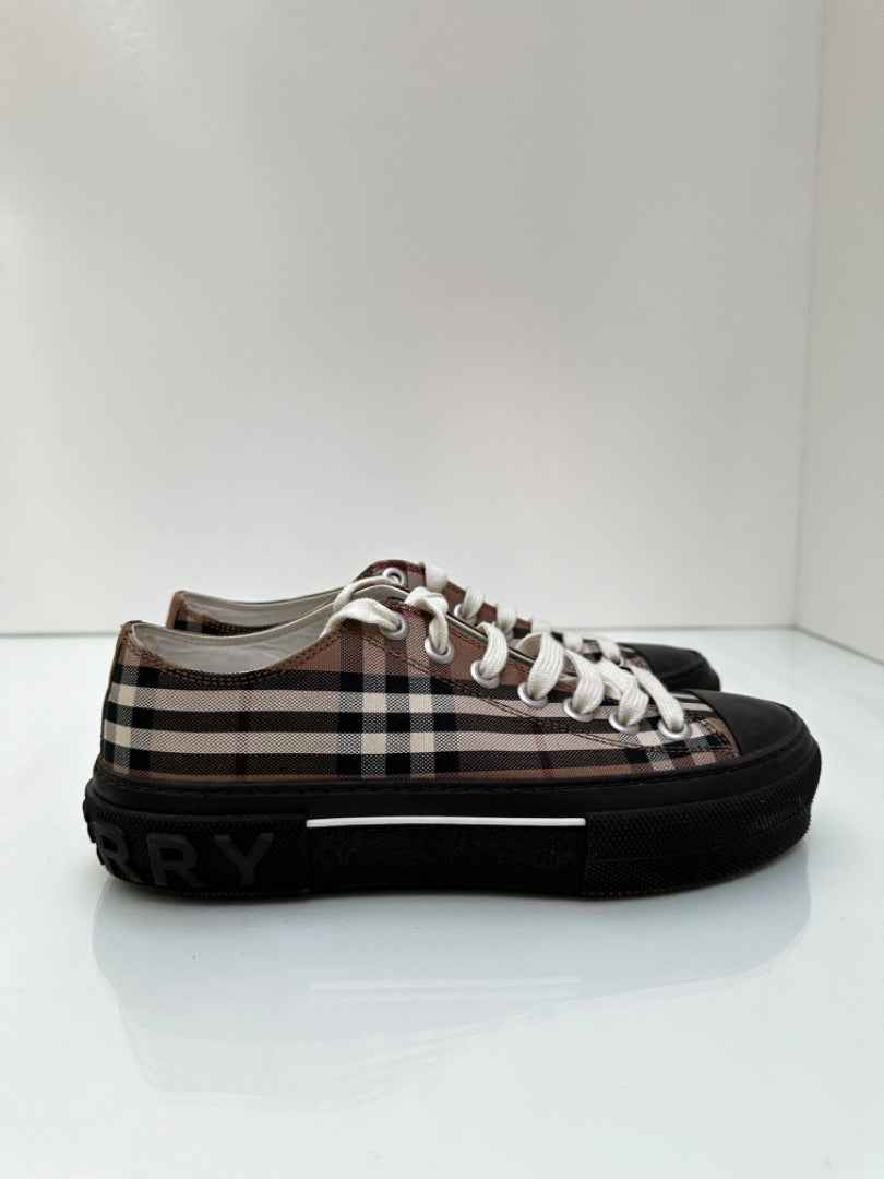 Burberry Plaid & Brown Leather Sneakers