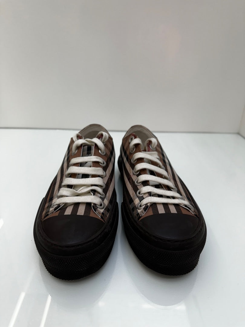 Burberry Plaid & Brown Leather Sneakers