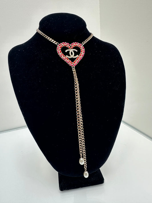 Chanel Gold CC Heart Lariat Necklace