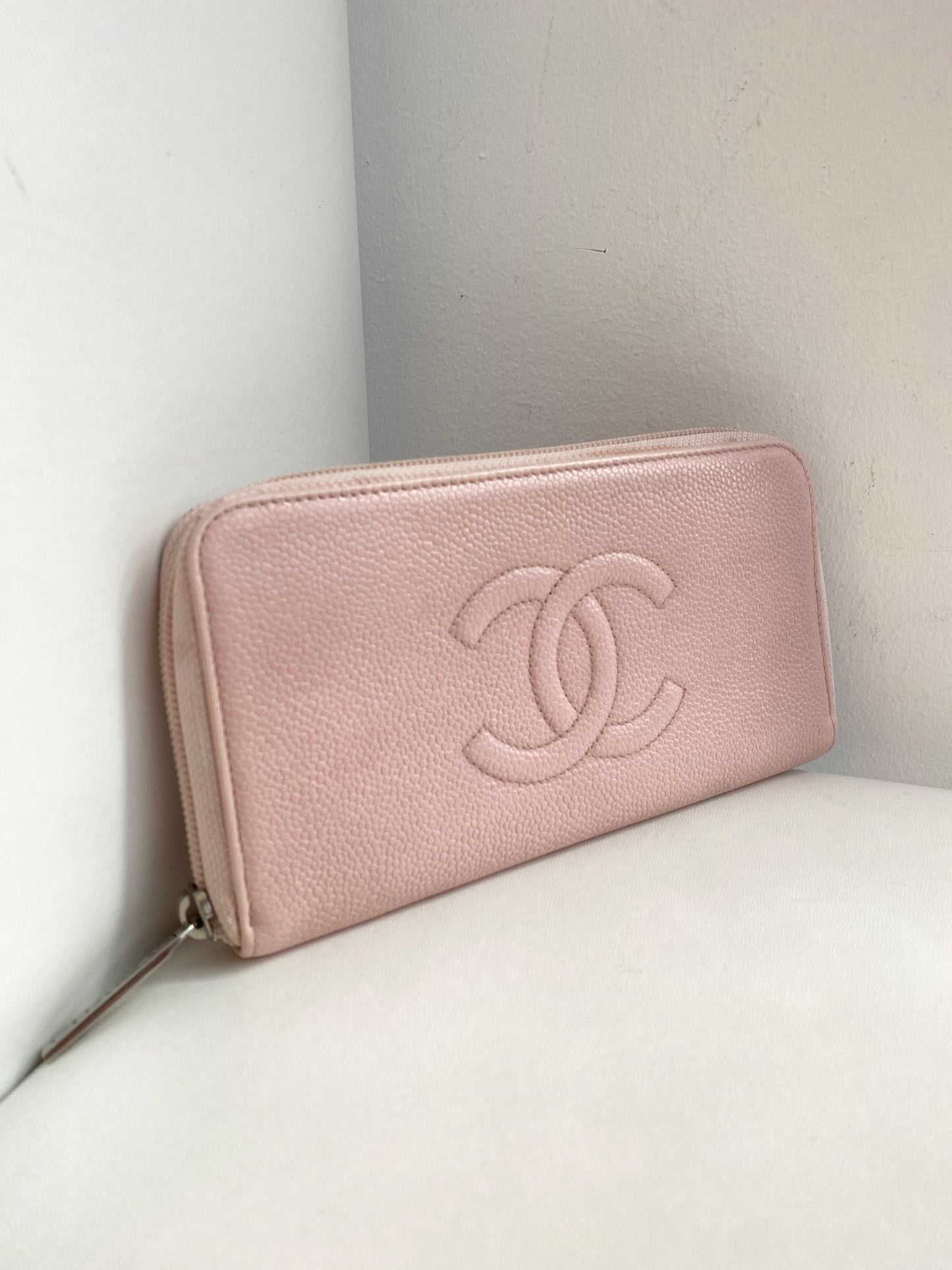 Chanel Pink Timeless Caviar Zippy Wallet