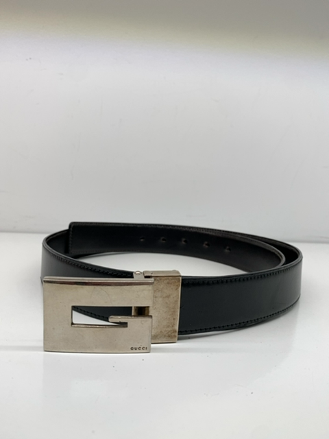 Gucci Black Leather Vintage Belt, Sz 35