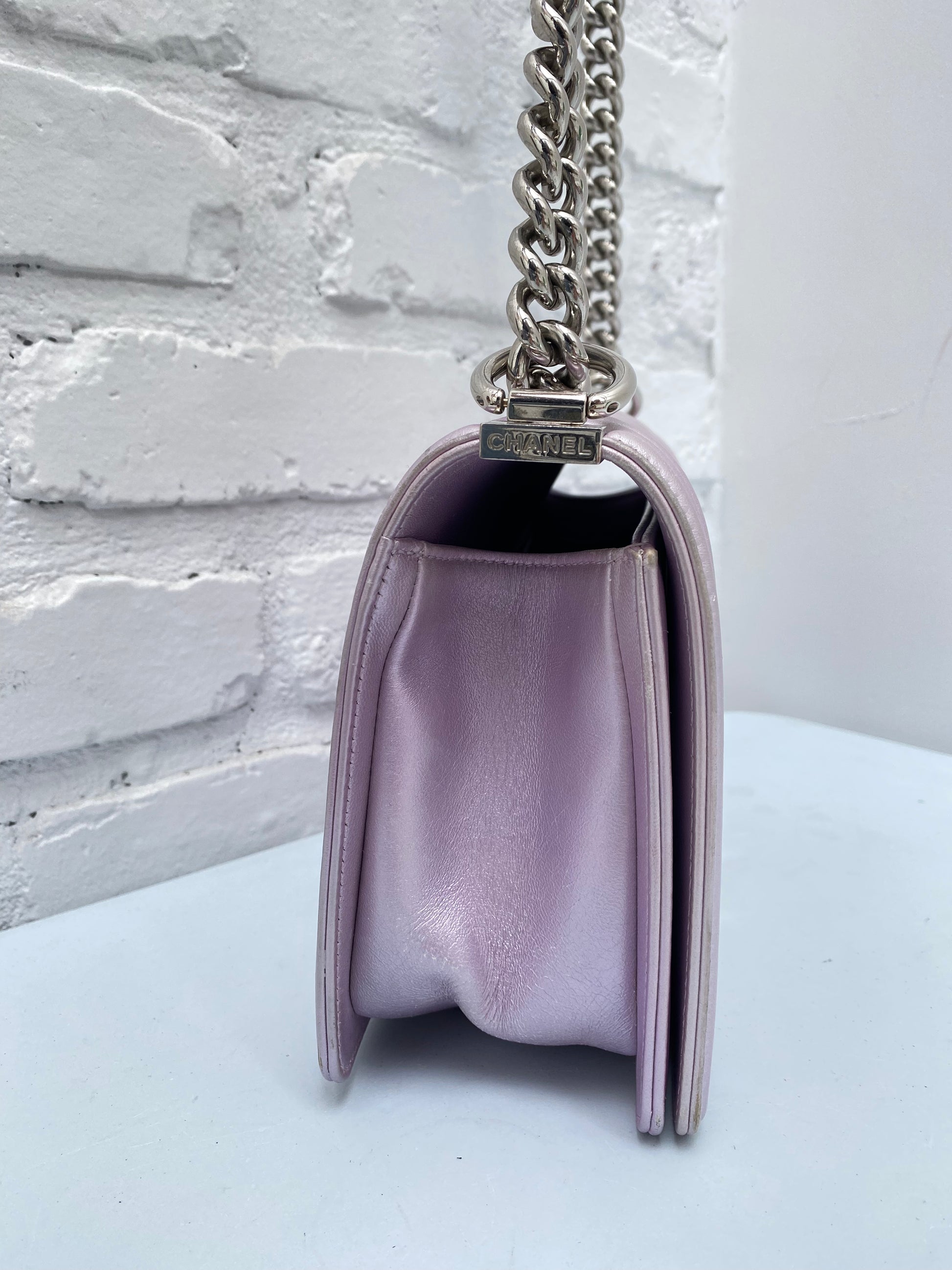 Chanel iridescent boy bag purple online