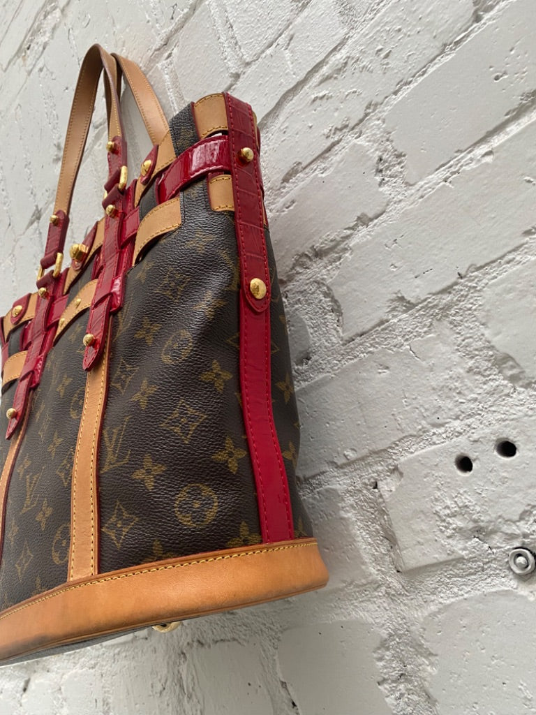 Red louis best sale vuitton bucket bag