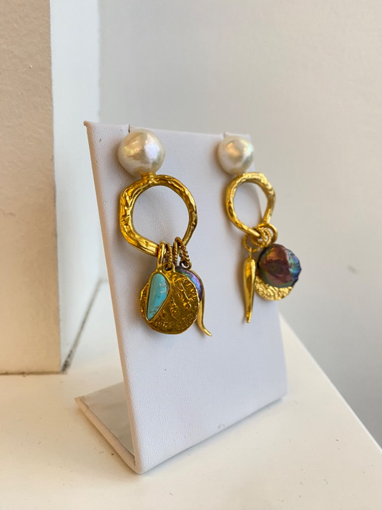 Pearl drop charm earrings